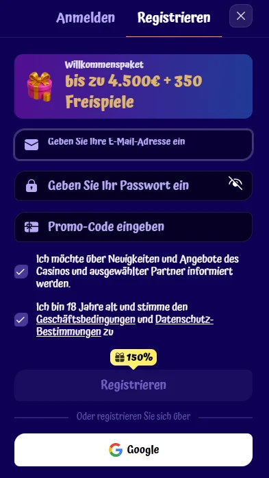 SpinGranny Casino Registrierung